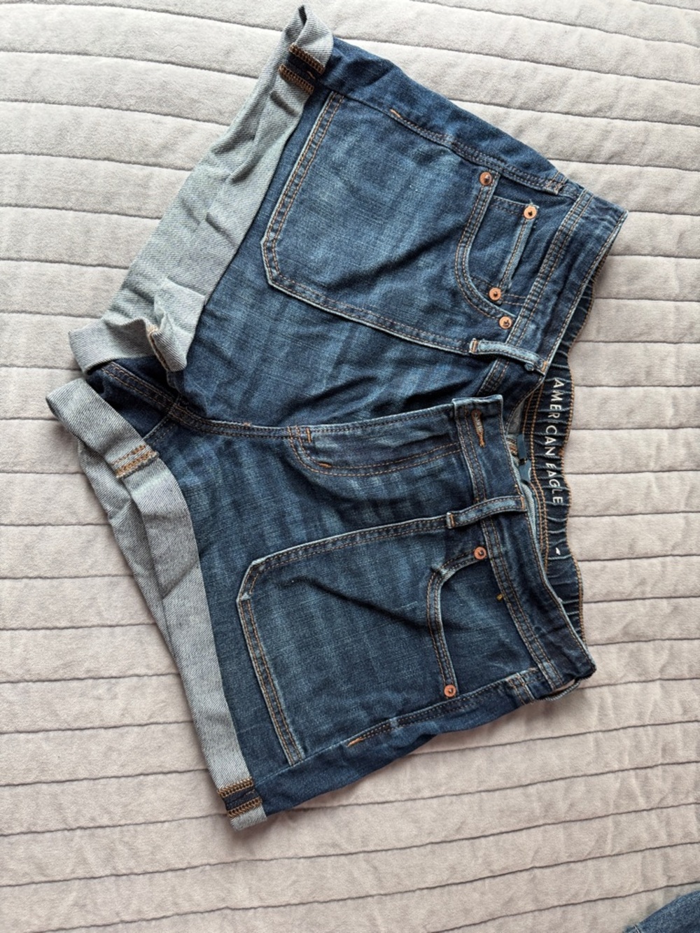 American Eagle Outfitters Dark Blue Denim Cuffed Shorts